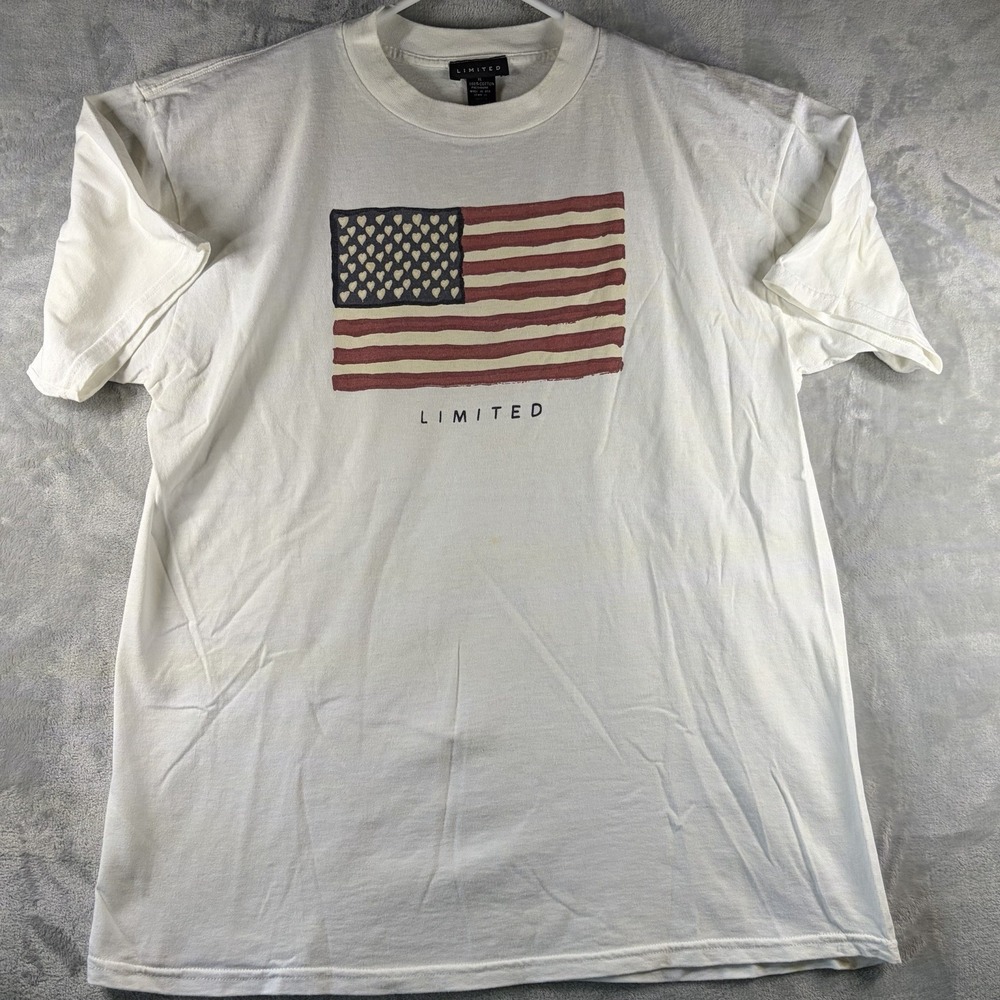 Vintage The Limited USA Flag Hearts Stars Cotton Tee White Made in USA XL